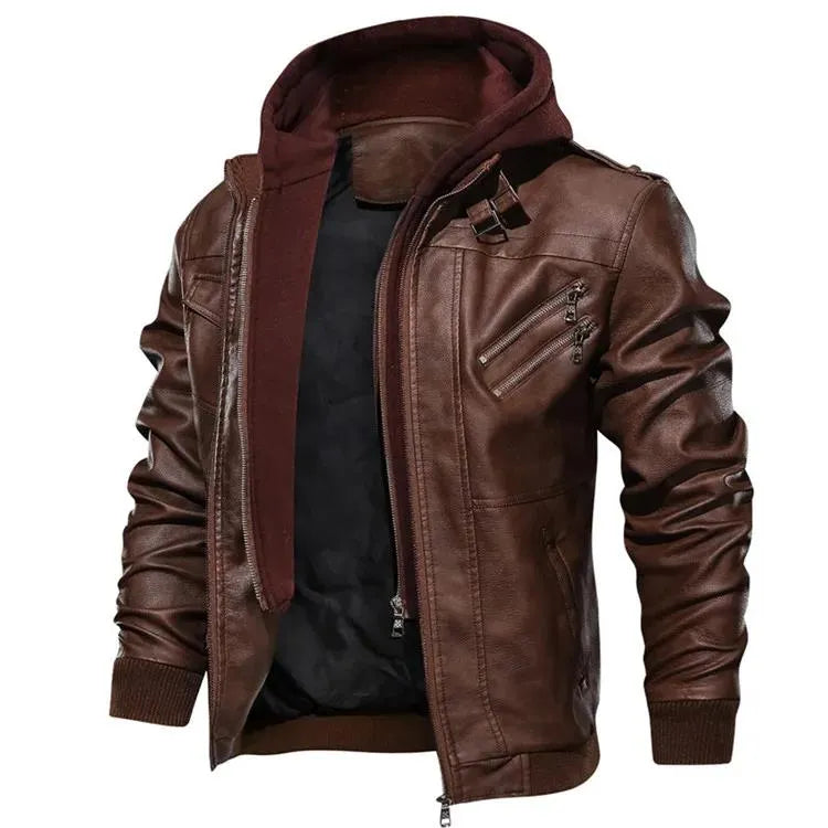 Autumn New Men's Leather Jackets Trendy Casual Motorcycle PU Jacket Streetwear Solid Color Windproof Biker Leather Coats